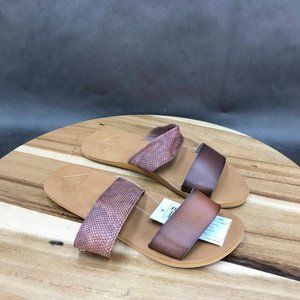 Roxy Ayana Brown Faux Leather Slides Slip On Sandals Womens Size 6
